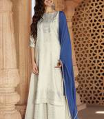 Off-white foilage print faux silk salwar