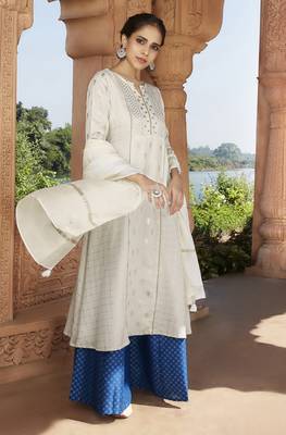 Off white foilage print faux silk salwar 1