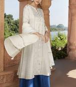 Off white foilage print faux silk salwar