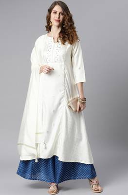 Off white foilage print faux silk salwar 2