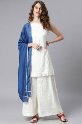 Off white foilage print faux silk salwar 2