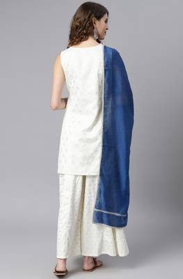 Off white foilage print faux silk salwar 3