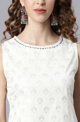 Off white foilage print faux silk salwar 4