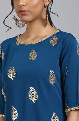 Janasya Teal floral print faux crepe salwar 4