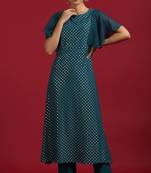 Teal geometric print faux crepe salwar