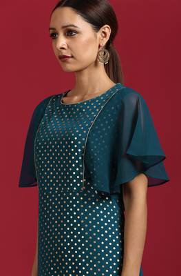 Teal geometric print faux crepe salwar 3