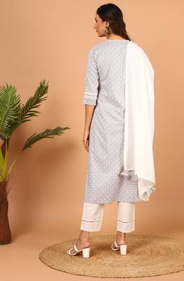 Janasya Grey floral print rayon salwar 3