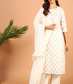 Janasya Off white floral print cotton salwar