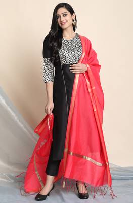 Black floral print faux silk salwar 1