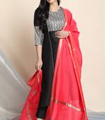 Black floral print faux silk salwar