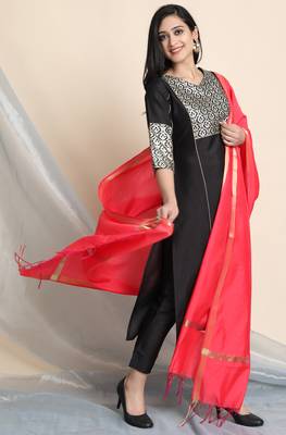 Black floral print faux silk salwar 2