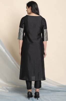 Black floral print faux silk salwar 3