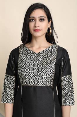 Black floral print faux silk salwar 4