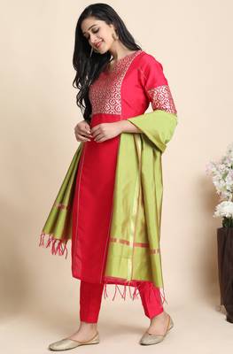 Pink floral print faux silk salwar 2