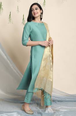 Green plain faux silk salwar 2