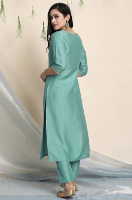 Green plain faux silk salwar 3