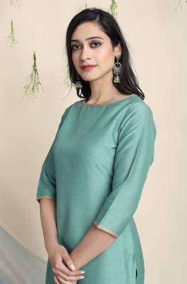 Green plain faux silk salwar 4