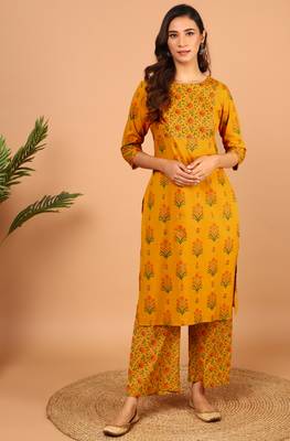 Mustard floral print cotton salwar 1