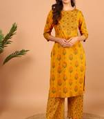 Mustard floral print cotton salwar
