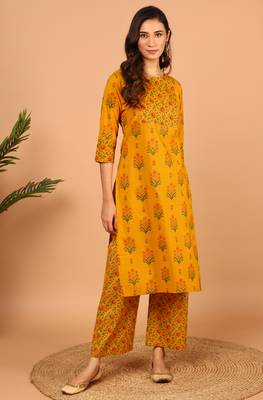 Mustard floral print cotton salwar 2