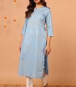 Janasya Blue floral print cotton salwar