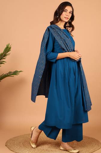 Blue plain cotton salwar