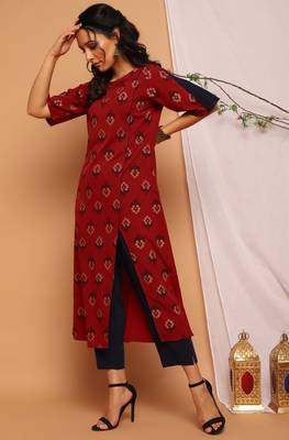 Maroon floral print faux crepe salwar 1