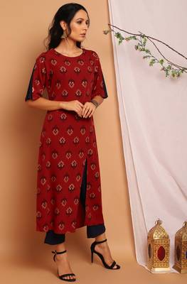 Maroon floral print faux crepe salwar 2