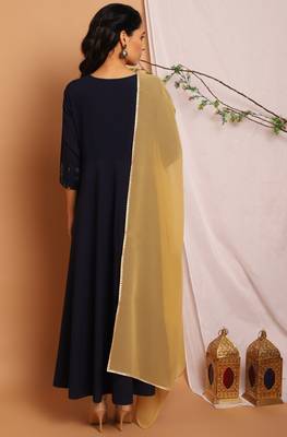 Navy blue floral print faux crepe salwar 3