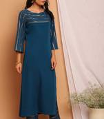 Teal stripes print faux crepe salwar