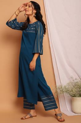 Teal stripes print faux crepe salwar 2