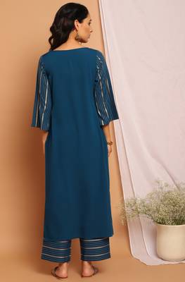 Teal stripes print faux crepe salwar 3