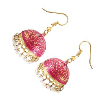 Gold Plated pink meenakari jhumkas 1