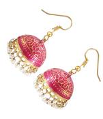 Gold Plated pink meenakari jhumkas