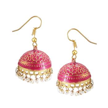 Gold Plated pink meenakari jhumkas 2