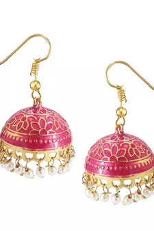 Gold Plated pink meenakari jhumkas