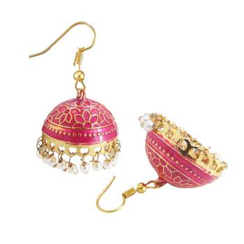 Gold Plated pink meenakari jhumkas 3