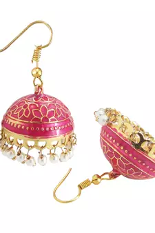 Gold Plated pink meenakari jhumkas