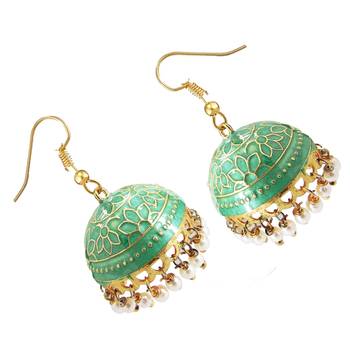 Gold Plated Green Meenakari jhumkas 1
