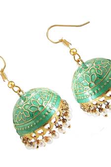 Gold Plated Green Meenakari jhumkas