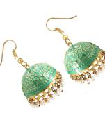 Gold Plated Green Meenakari jhumkas