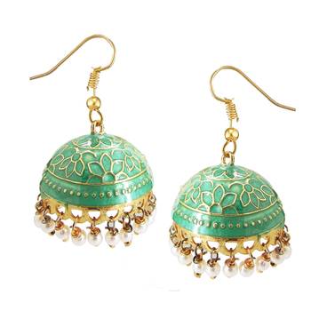 Gold Plated Green Meenakari jhumkas 2