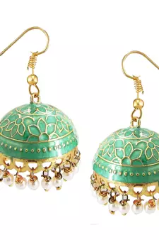 Gold Plated Green Meenakari jhumkas
