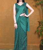 Green plain fancy fabric saree with blouse