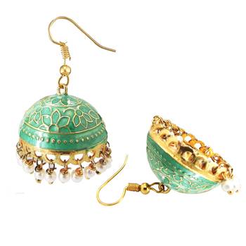 Gold Plated Green Meenakari jhumkas 3