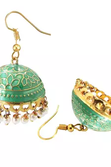 Gold Plated Green Meenakari jhumkas