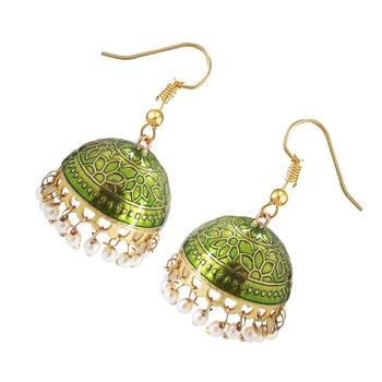 Gold Plated Olive Green Meenakari jhumkas 1