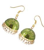 Gold Plated Olive Green Meenakari jhumkas
