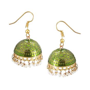 Gold Plated Olive Green Meenakari jhumkas 2