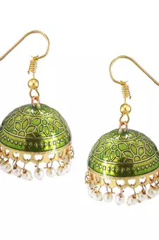 Gold Plated Olive Green Meenakari jhumkas